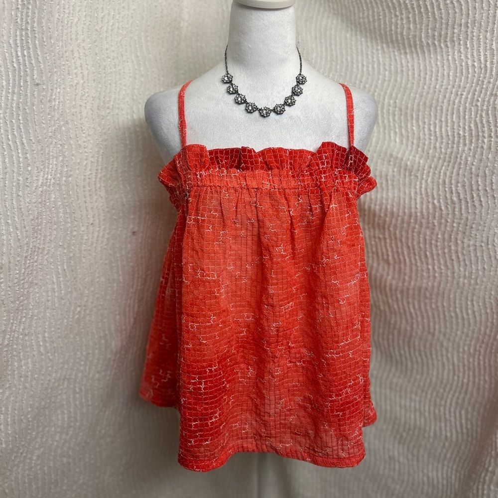 Maeve Red Boho Ruffle Tank Top Medium Fall Spaghetti Strap Blouse Burnt Orange